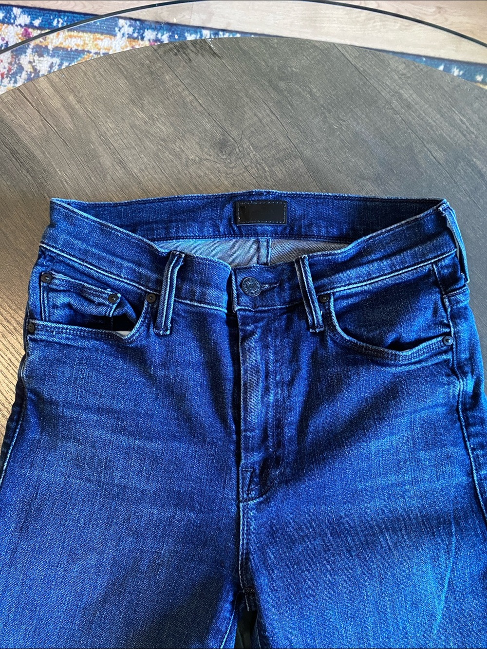 NWOT MOTHER Dark Blue Raw Hem Wide-Leg Jeans - Picture 2 of 6